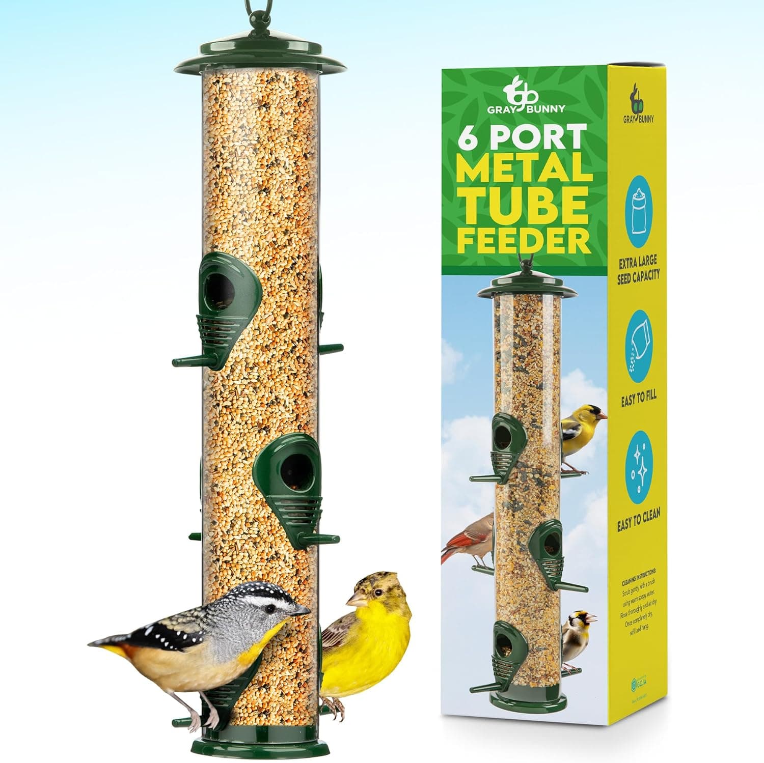 Gray Bunny 6-Port Metal Tube Feeder